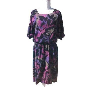 Robert Edwards Dress Size 10 Womens Vintage Rayon Pink Purple Zipper Made In USA